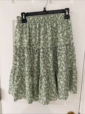 Tiered Floral Skirt in Sage Green